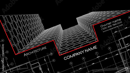 Elegant business card for an architect. Abstract Vector illustration. 3d architectural background for banner, poster