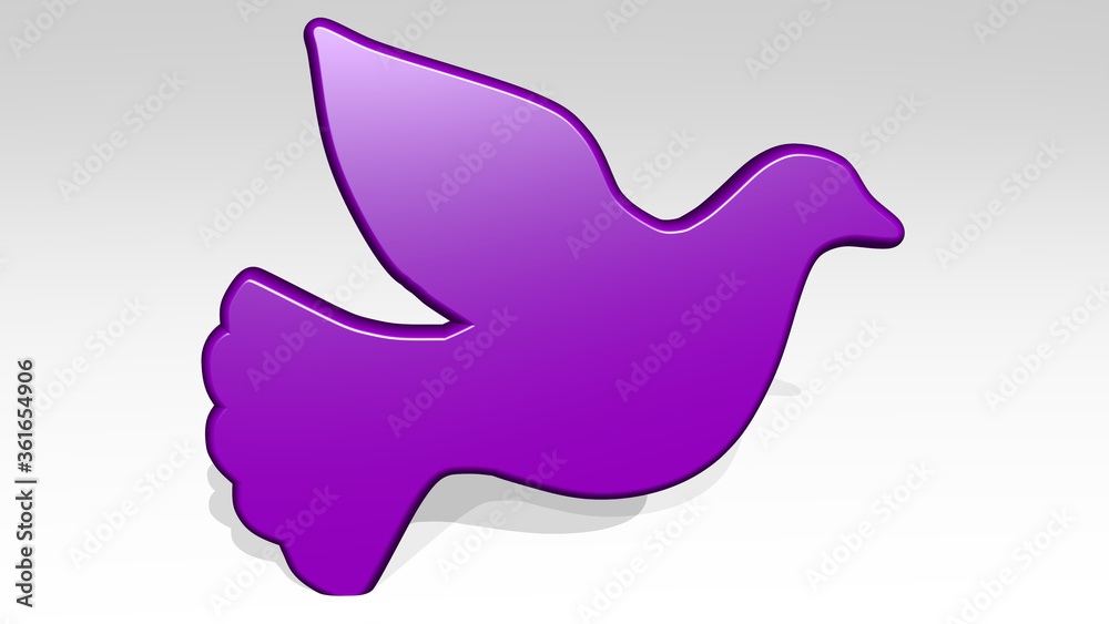 BIRD on the wall. 3D illustration of metallic sculpture over a white background with mild texture. animal and beautiful BIRD on the wall. 3D illustration of metallic sculpture over a white background with mild texture. animal and beautiful
