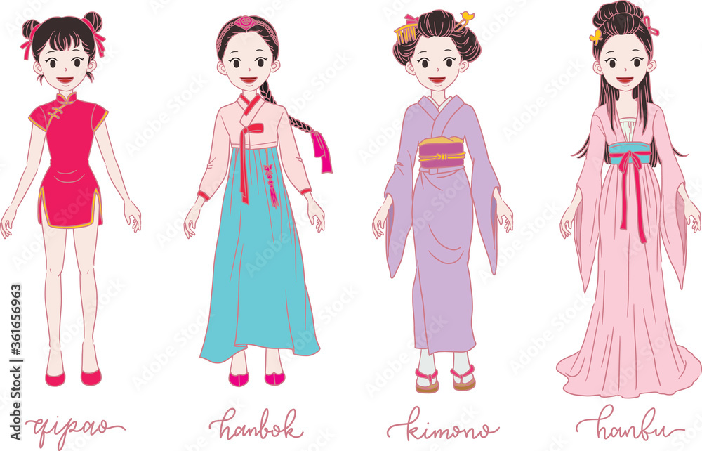 Cute Asian girls in traditional costumes Cute Asian girls in traditional costumes
