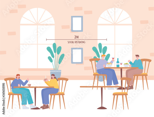 restaurant social distancing  table distance to protect people from coronavirus during food  covid 19 pandemic