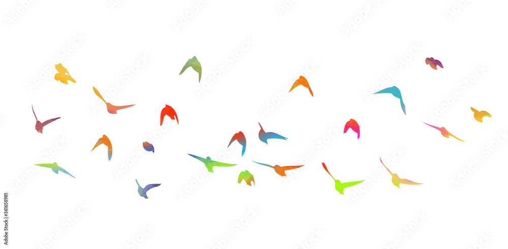Bird watercolor. A flock of colorful birds. Vector illustration