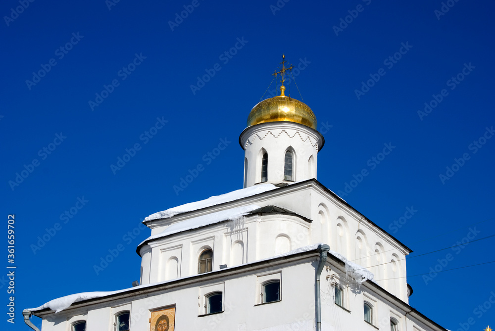 Architecture of Vladimir city, Russia. Golden Gates monument. Famous landmark.	
