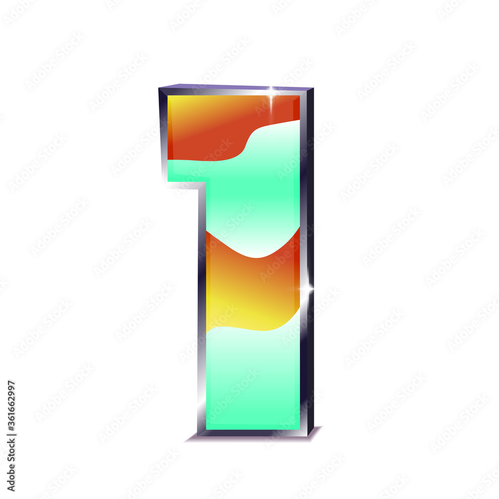 3d number 1. Three-dimensional number one with a gradient. Isolated over white background.