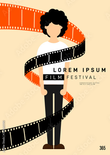 Movie and film poster design template background with young man and filmstrip