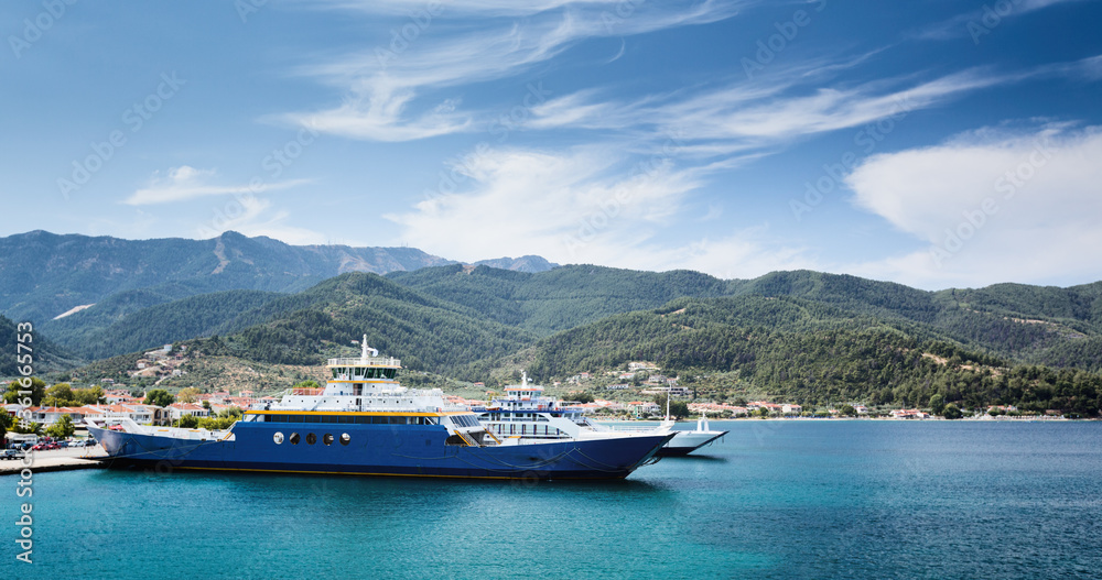 Ferries Docked at the Port of Thasos, Greece