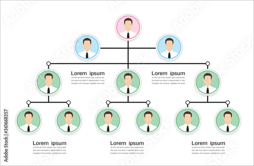 Organization Chart Infographics with People Icon and Abstract Line, Business Structure.