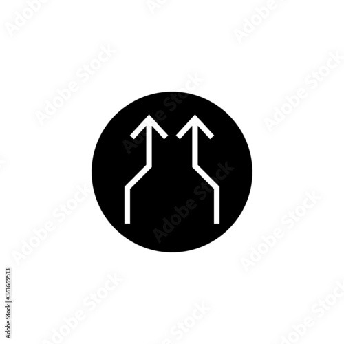 Narrow two lanes sign icon in black flat glyph, filled style isolated on white background