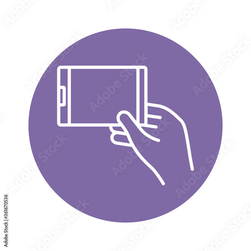 hand using smartphone device block style icon