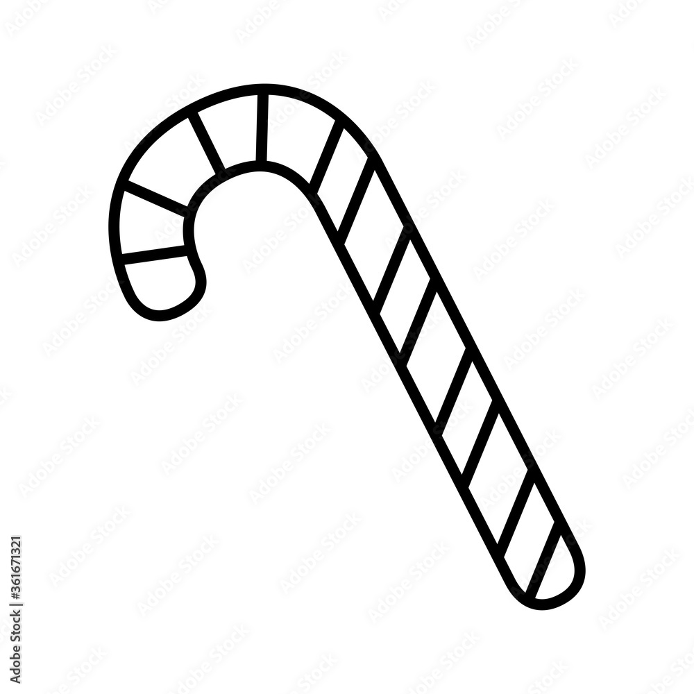 Candy Cane Line Icon Vector Illustration Isolated on White Background.