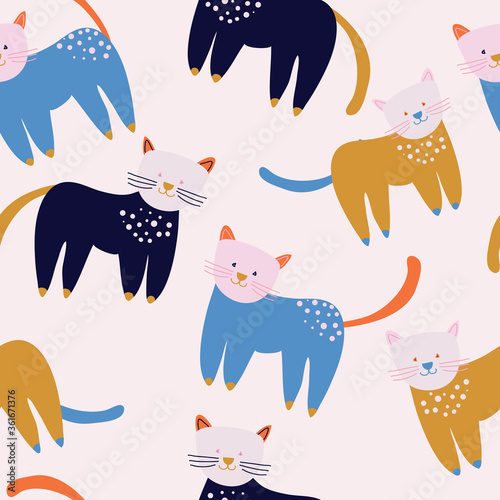 Light Pink with cute cats seamless pattern background design.