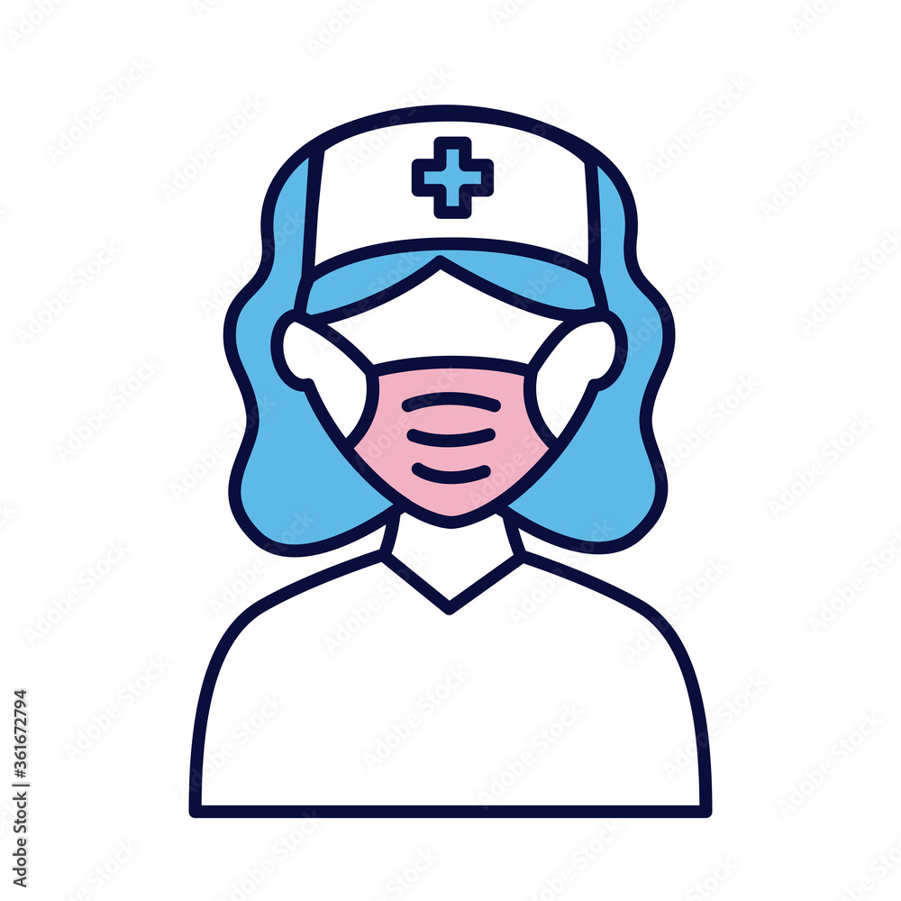 female nurse wearing medical mask line and fill style icon
