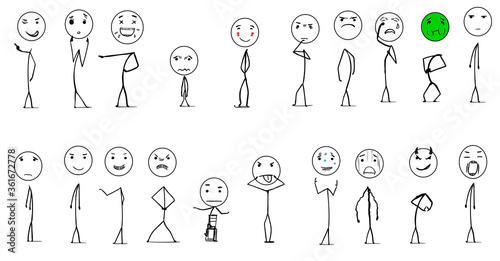 Set of sticker characters with different emotions.