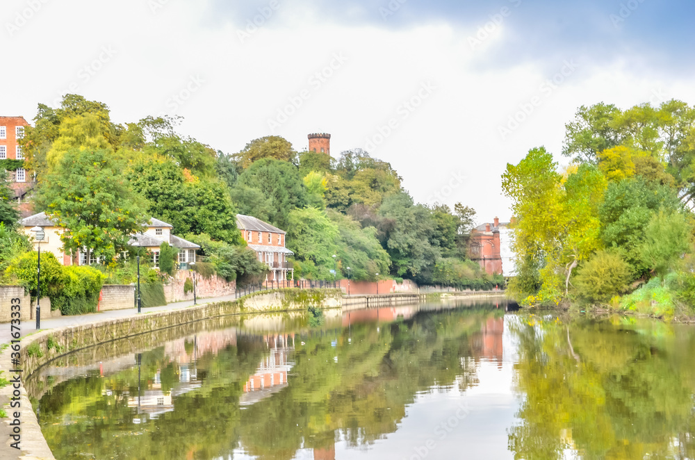 Shrewsbury Town river scene with residential homes