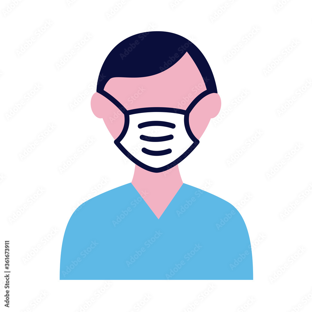 male wearing medical mask flat style icon male wearing medical mask flat style icon