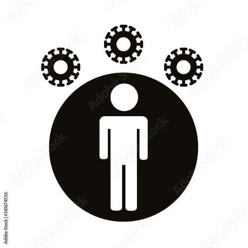 human figure with covid19 particles distance social silhouette style