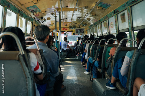 15 December 2018 at people on the bus in Thailand. Passengers on a bus traveling around Bangkok in Thailand