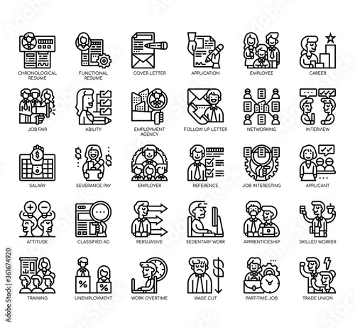 Set of job search thin line and pixel perfect icons for any web and app project.