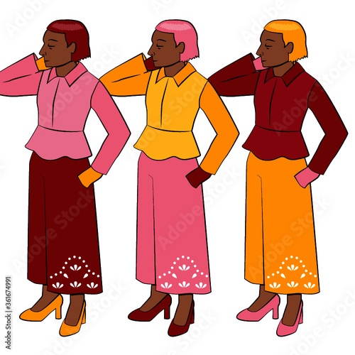 fashion style women model twenties bright illustration