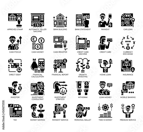 Set of banking thin line and pixel perfect icons for any web and app project.