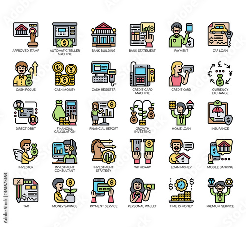 Set of banking thin line and pixel perfect icons for any web and app project.