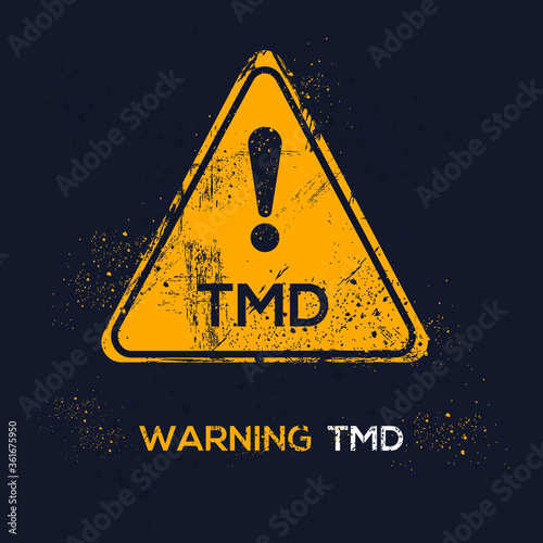 Warning sign (tmd) Temporomandibular joint dysfunction, vector illustration.