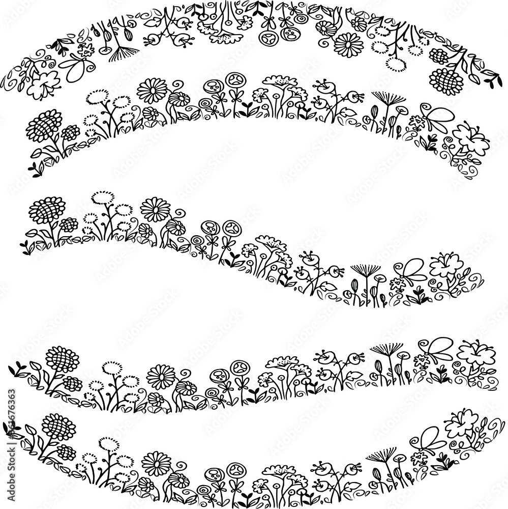 vector drawing flower garden border set