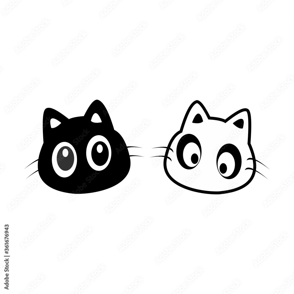 Vector icon of a cat's head, filled with a flat, black and white mark. Pet symbols, logos, illustrations. Vector icon of a cat's head, filled with a flat, black and white mark. Pet symbols, logos, illustrations.