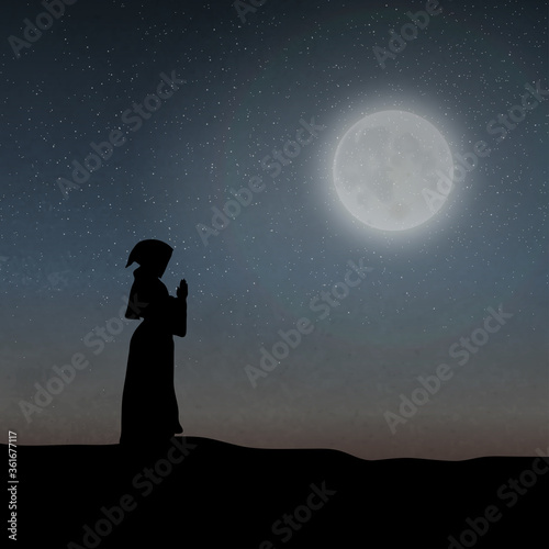 A Female Clergy Praying Under The Moonlight
