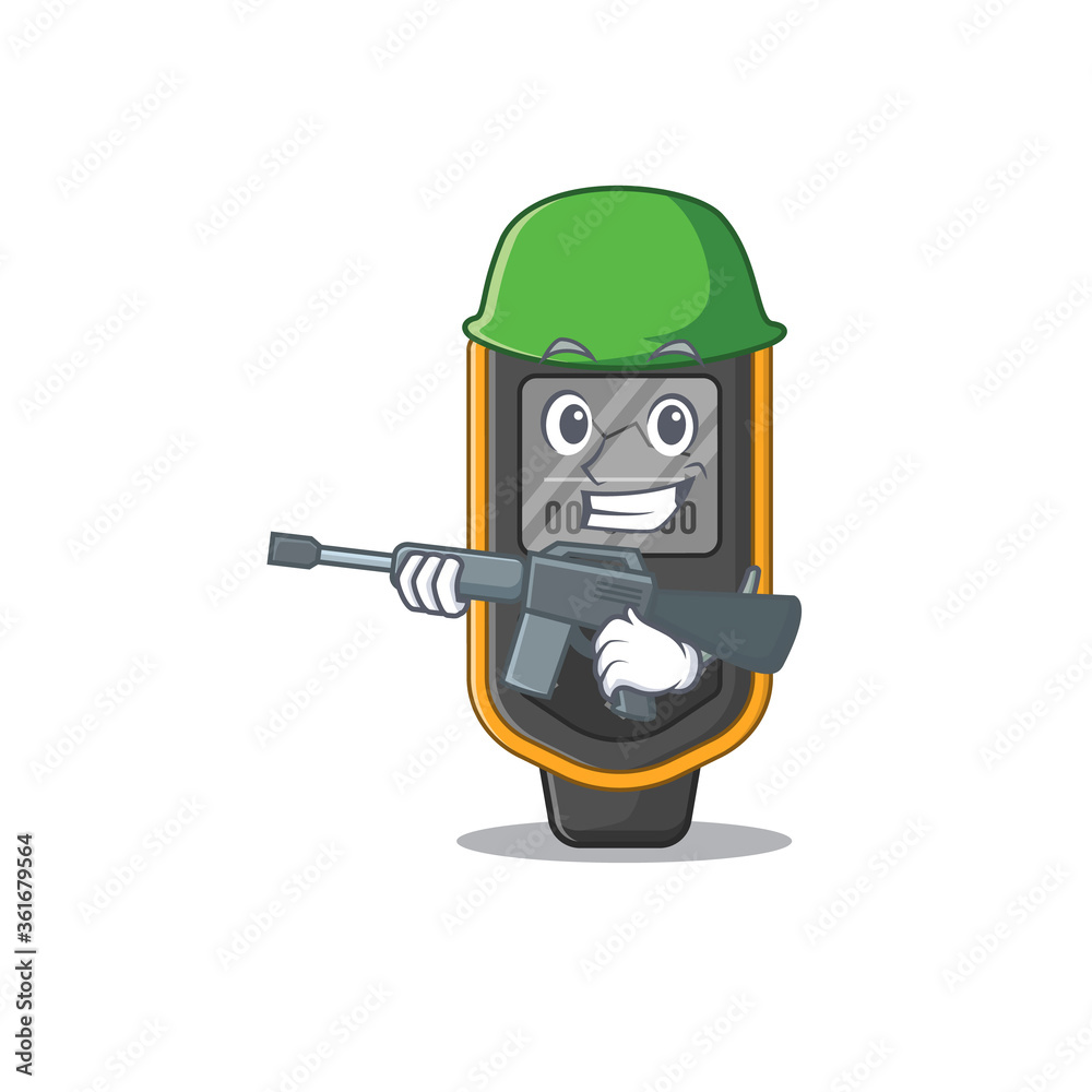 Fototapeta premium A charming army dive computer cartoon picture style having a machine gun