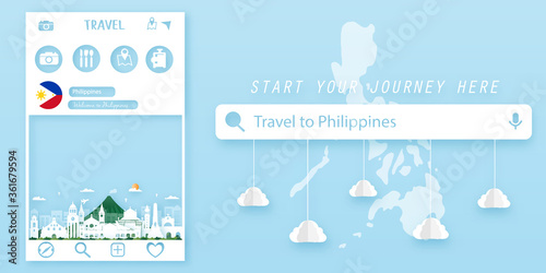 Philippines Travel postcard, poster, tour advertising of world famous landmarks. Vectors illustrations