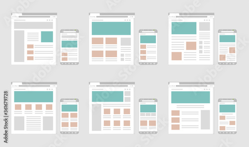 Web pages wireframe layout illustration set / Web design template for PC browser , smartphone. photo