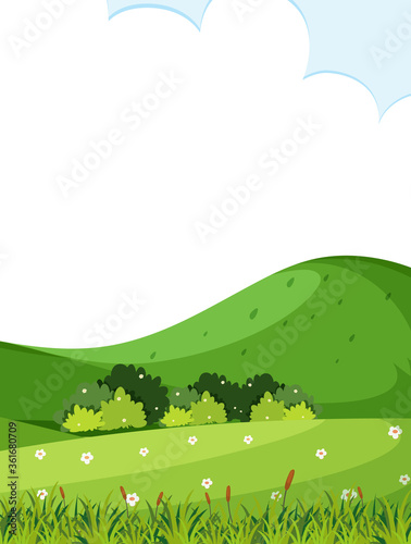 Empty nature scenes with green mountain and blank sky