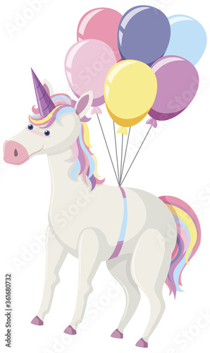 Unicorn with bunch of balloon in pastel color
