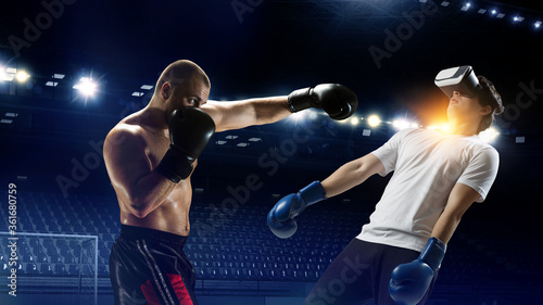 Young man boxing. . Mixed media © Sergey Nivens