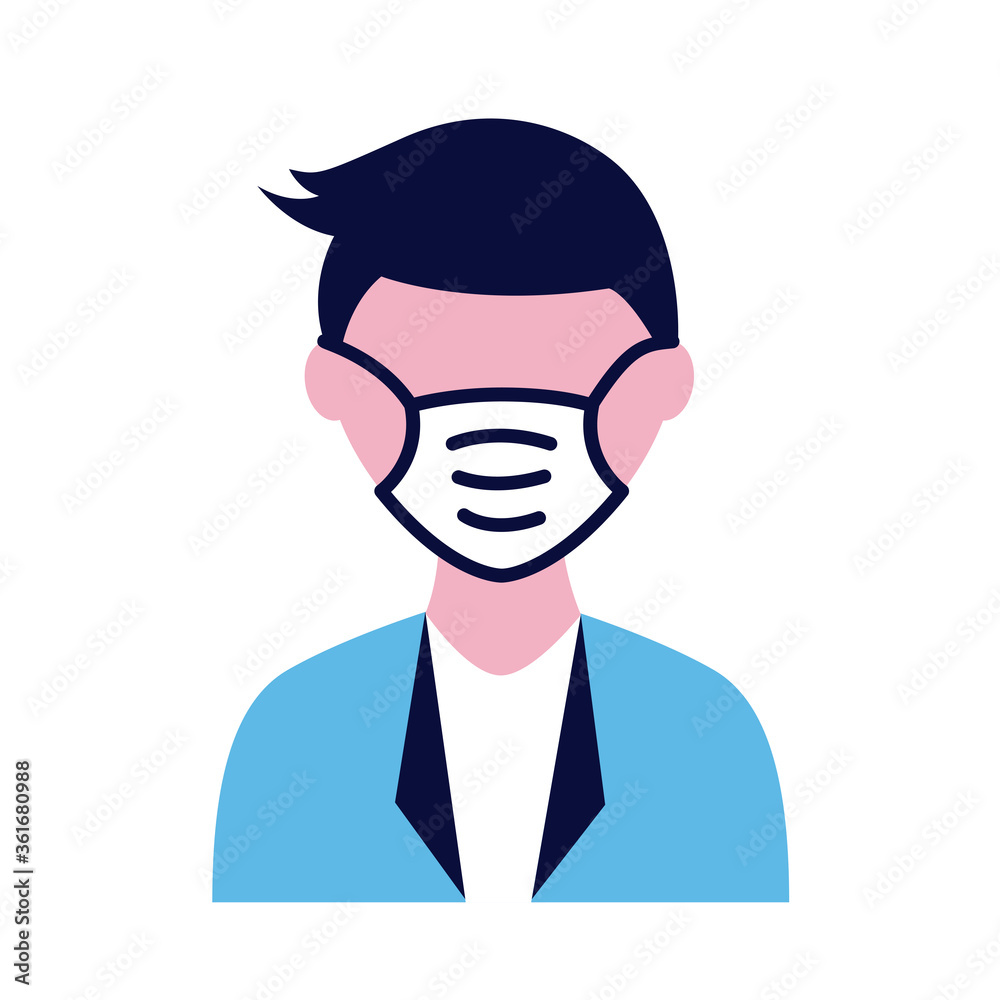 male wearing medical mask flat style icon