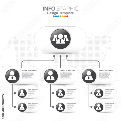 Corporate organization chart with business people icons.
