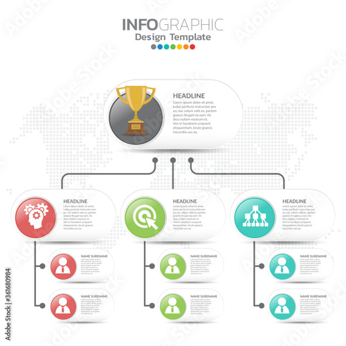 Corporate organization chart with business people icons.