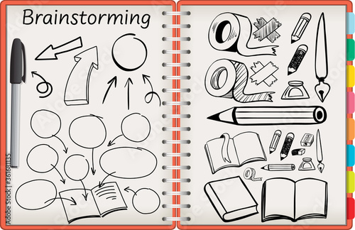 Open notebook with stationery symbol