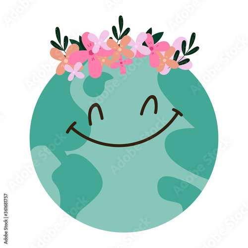 Happy earth planet cartoon