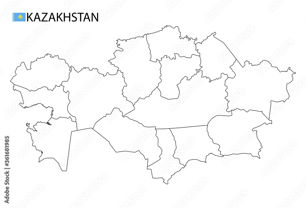 Kazakhstan map, black and white detailed outline regions of the country.