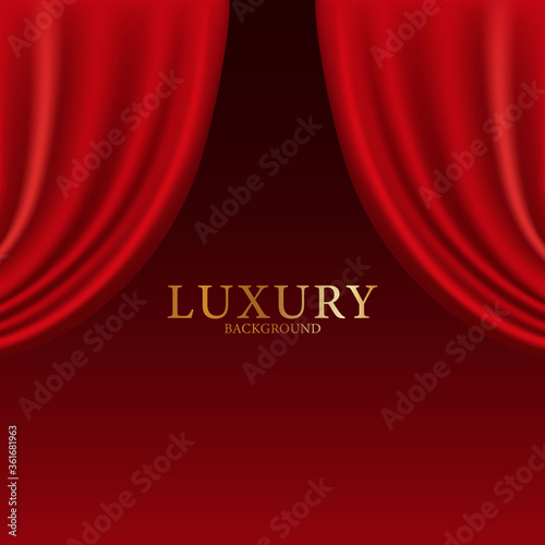 Vector realistic red velvet open curtains isolated background