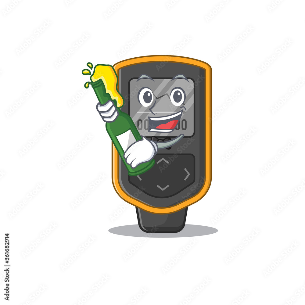 A caricature design style of dive computer cheers with a bottle of wine A caricature design style of dive computer cheers with a bottle of wine