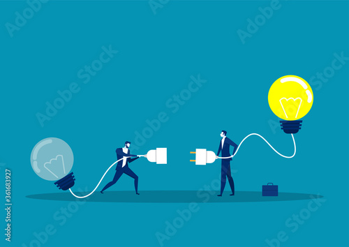  businessman suits hold a plug and socket for share idea,vector illustrator