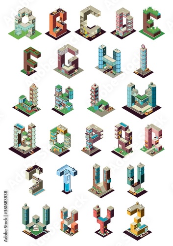 Set of isometric building alphabets
