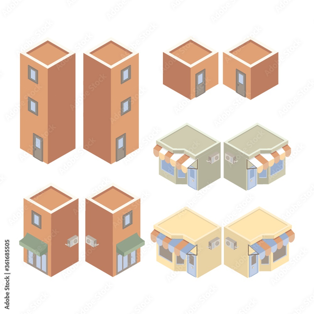 Isometric building and store Isometric building and store