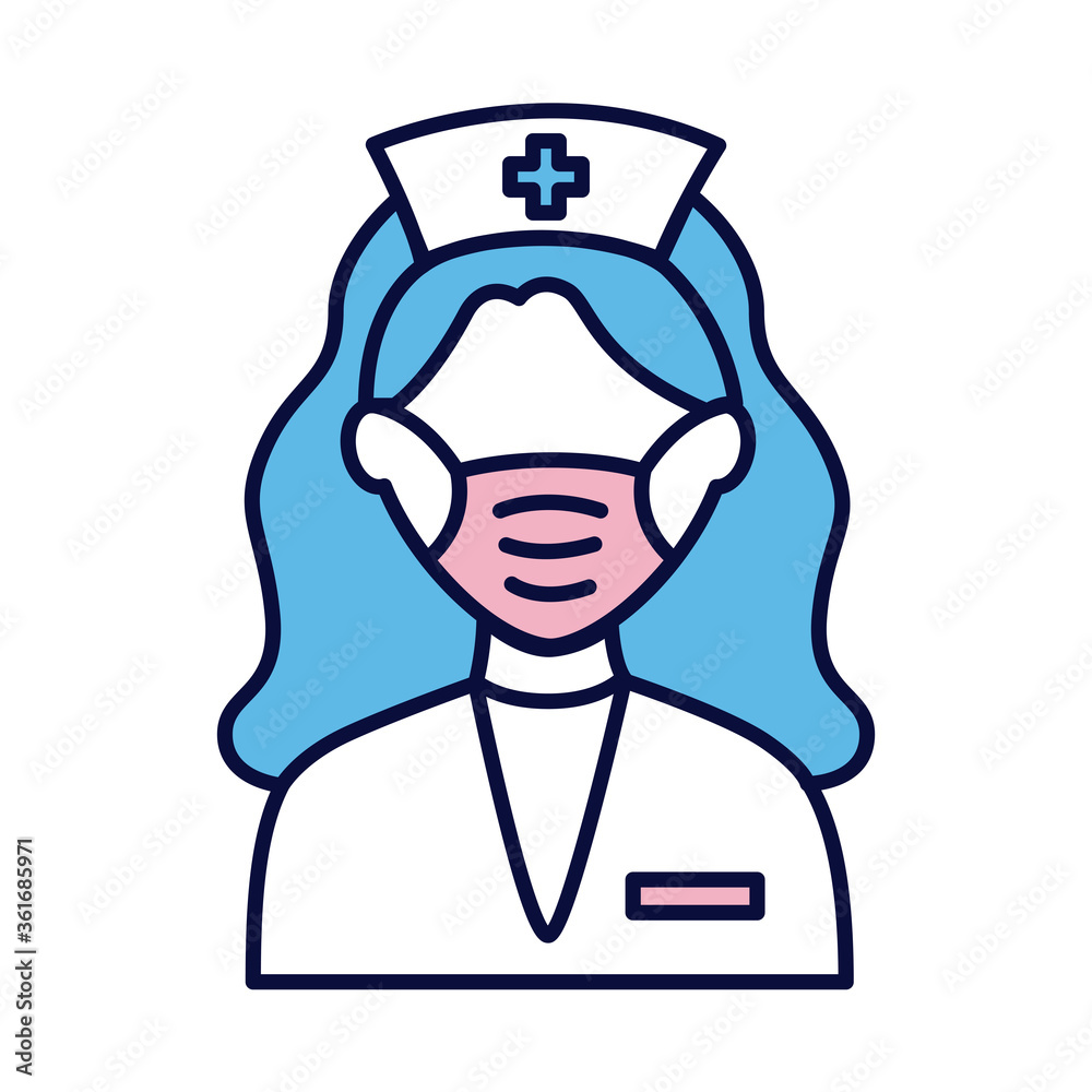 female nurse wearing medical mask line and fill style icon