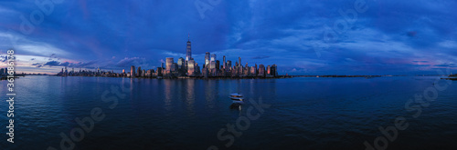 Panorama view of the Skyline of Manhattan and downtown at dusk, New York City, United States