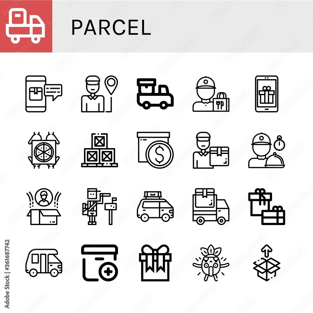parcel simple icons set