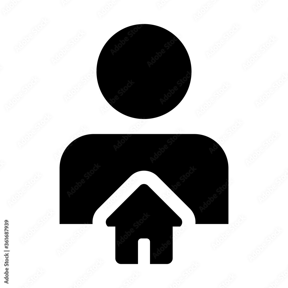 Person icon vector with home symbol user profile male avatar in a flat color glyph pictogram illustration