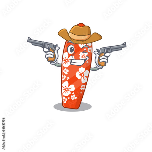 A wise cowboy of surfboard Cartoon design with guns